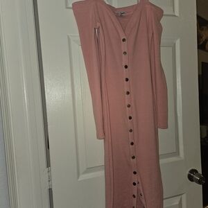 Fashion Nova Long Sleeve Pink Button Dress